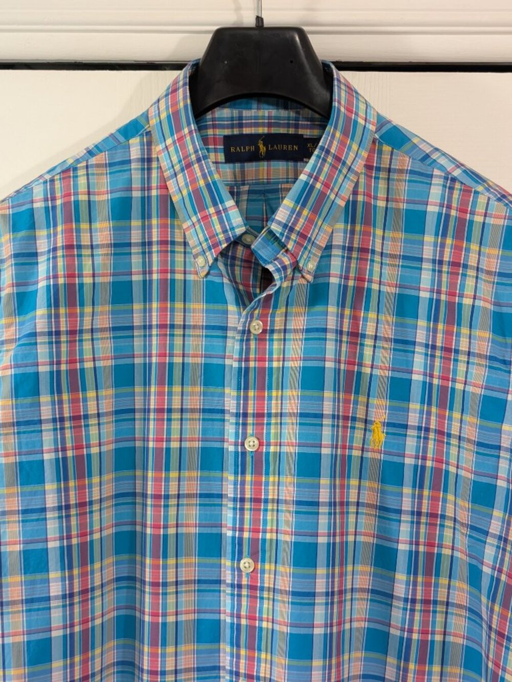 Ralph Lauren Turquoise, Red and Yellow Long Sleeve Button Down Plaid Shirt